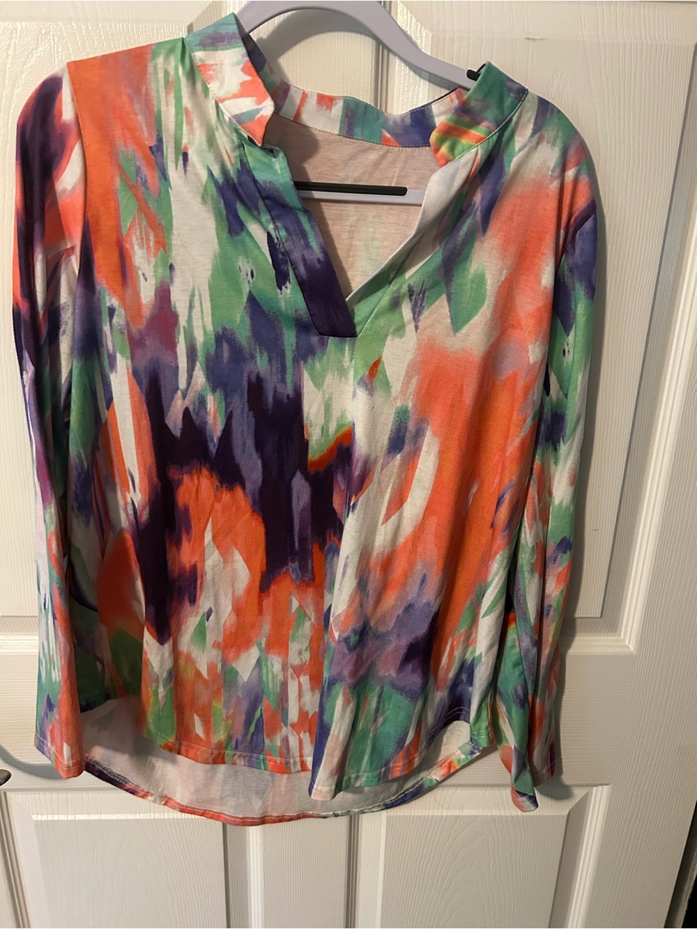 Bright Multi-Color V-Neck Long Sleeve Women's Top